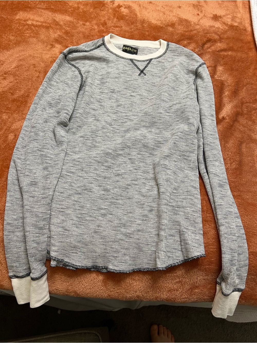 Helix Gray and White Thermal Knit Long Sleeve Top